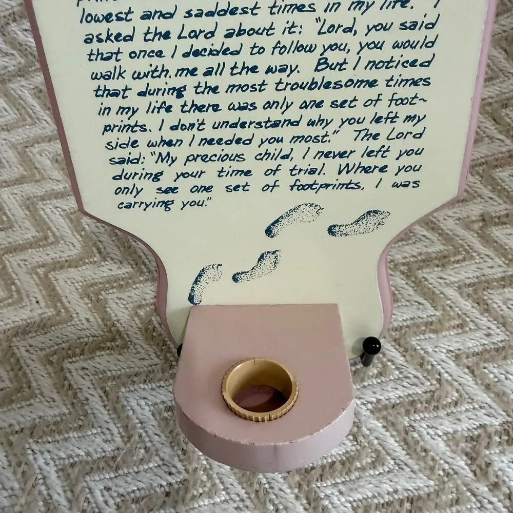 Vintage 1989 Artmark Chicago Footprints in the Sand Wall Plaque Candle Holder